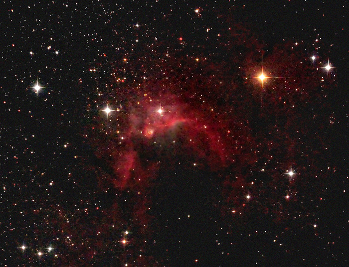Cave nebula (Sh 2-155) mag ?; size 50'; Canon 60Da; exp: 35-min (35x60s @ISO3200; guided; Orion 10 @f/3.9; 9-16-12; Cherry Springs