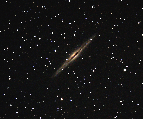 NGC891; mag 10.1; size 11.7x1.6'; 60Da no filter; ISO 6400; exp 10min (30x20s subs); CGEM unguided; C9.25 @f/5.3; Belleplain 10-20-17