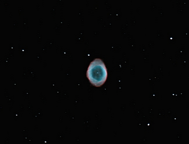 M57 (Ring Neb); mag 9.7, size 1.3'; ISO 1600; 12 min (24x30sec); LX200 10 @f/10; 9-7-08; Coyle
